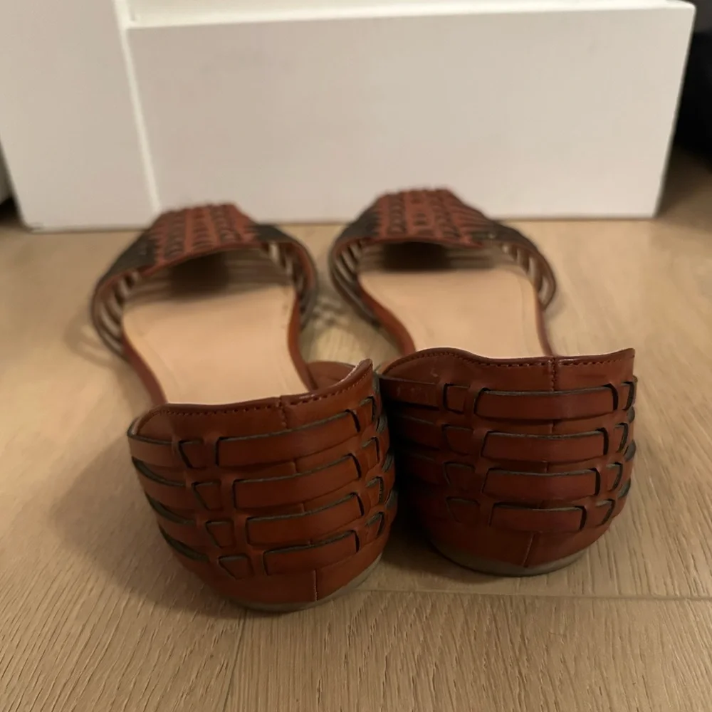 Woven Leather Flats in Cognac - Women's Casual Loafers - Picture 3 of 7